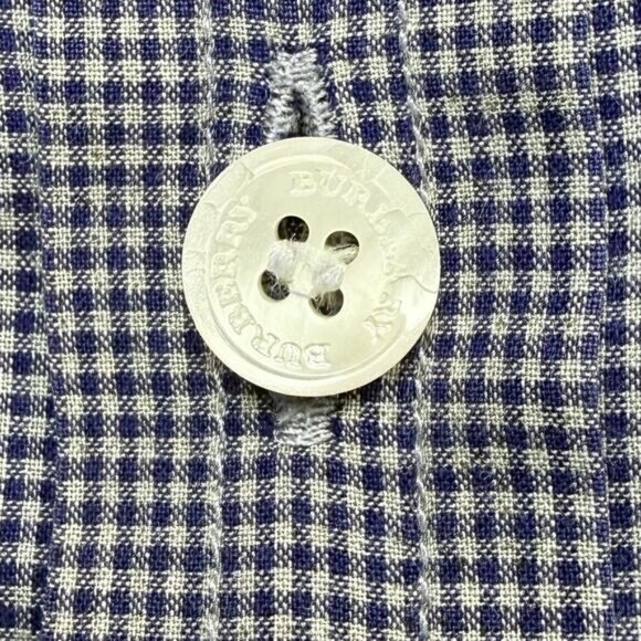 BURBERRY Men's Tailored Fit Button Up Shirt Size 44 Blue / White Checkered Print - Picture 7 of 7